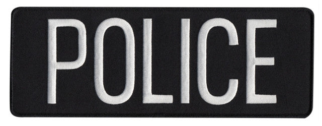 Police Back Patch White/Black 11X4" - Sew On Backing