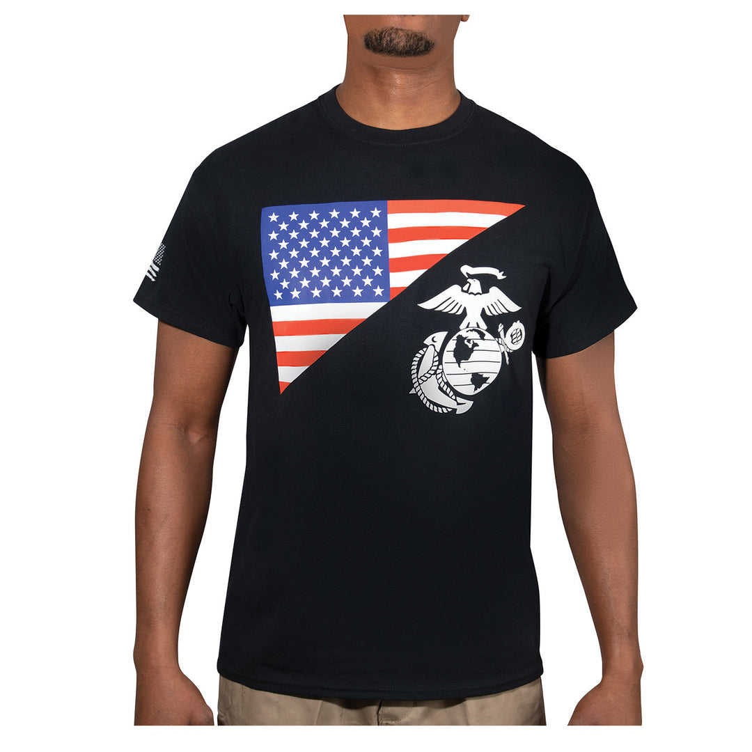 US Flag / USMC Eagle, Globe, & Anchor T Shirt | Black