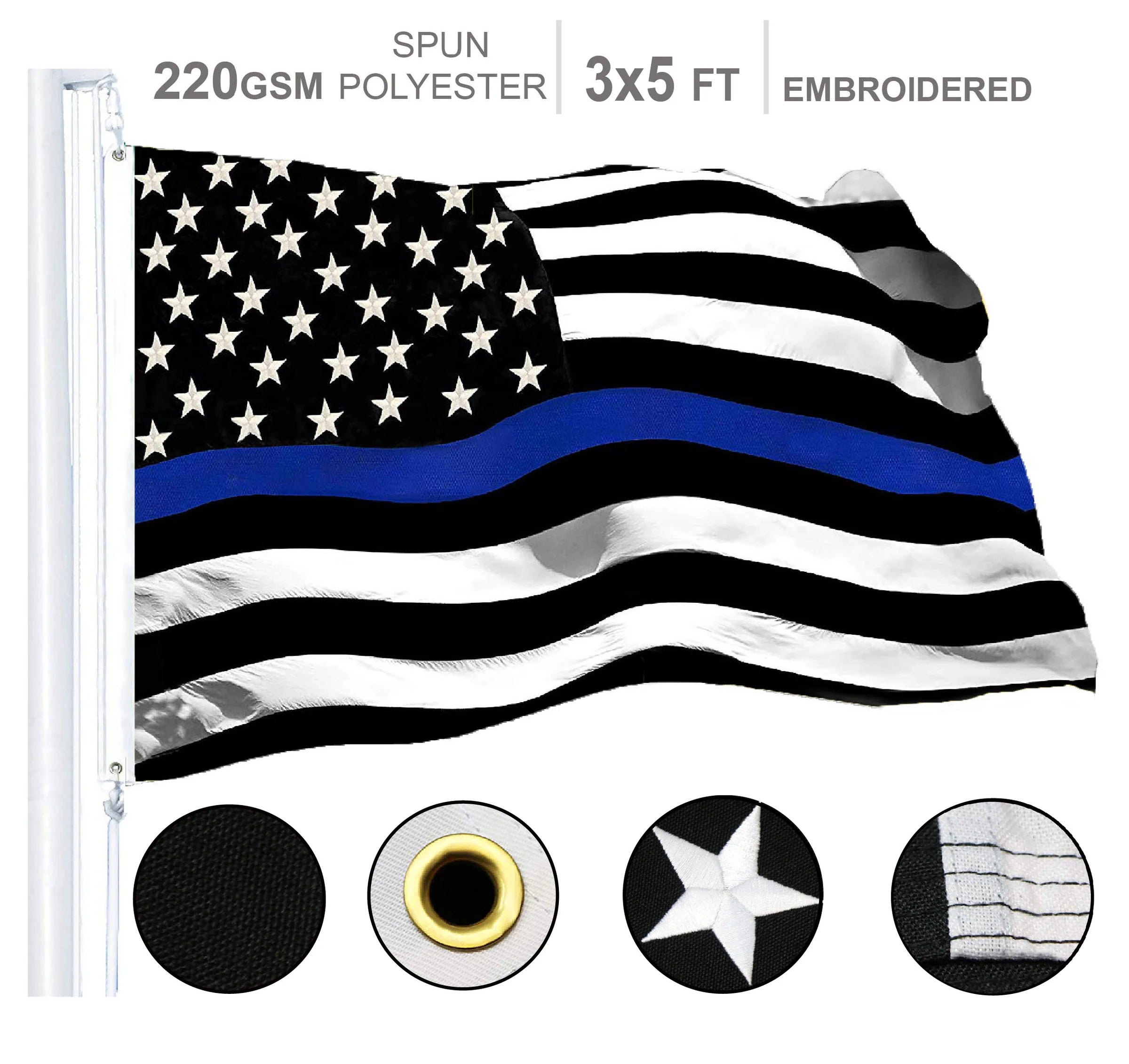 Thin Blue Line Flag 220gsm Embroidered Spun Polyester 3x5 Ft – Harriman  Army-Navy