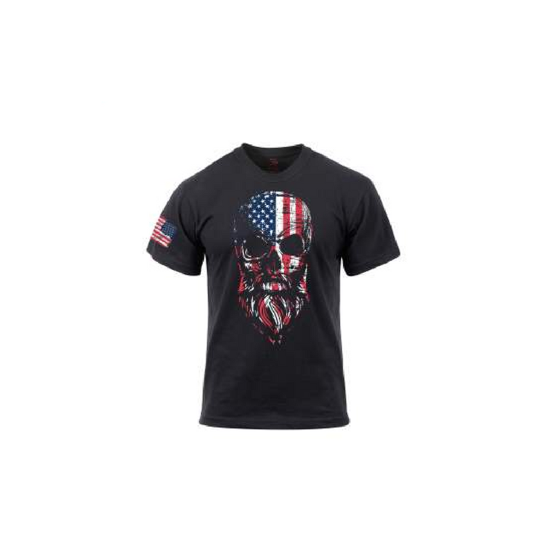 US Flag Bearded Skull T-Shirt | Black