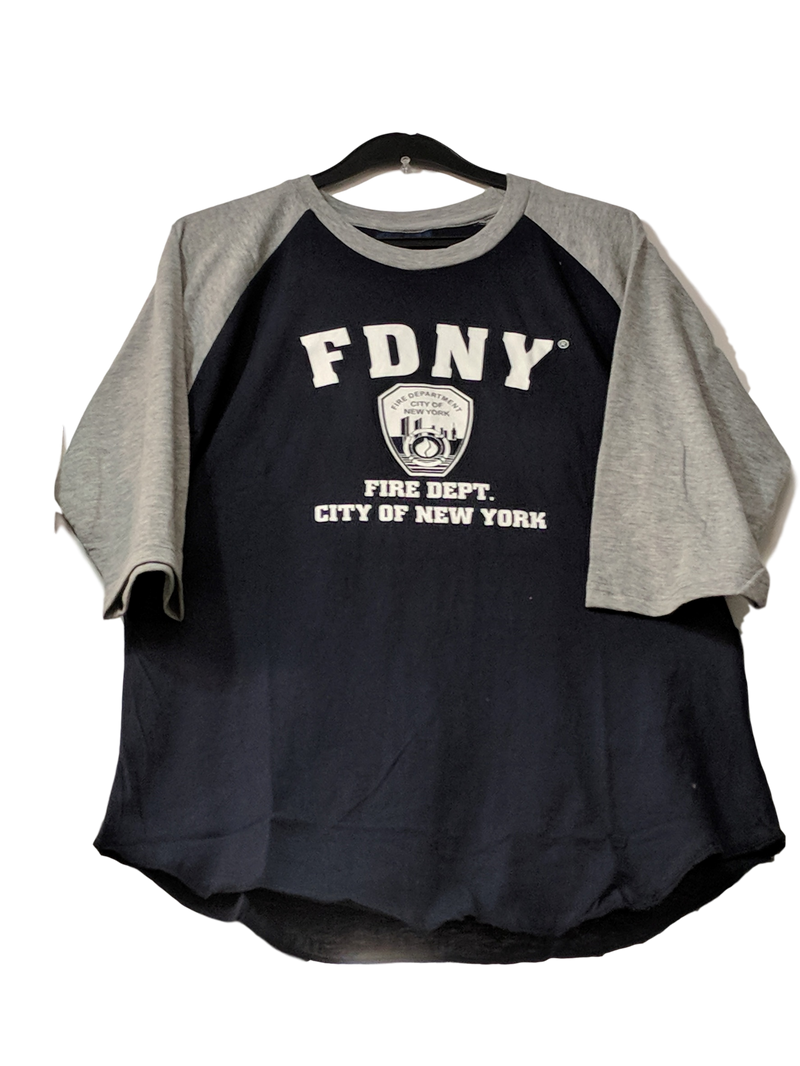 Officially Licensed FDNY Distressed Baseball T-Shirt | Grey/Navy