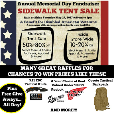 Saturday May 27. Annual Memorial Day Sidewalk Sale Fundraiser to Benefit Disabled American Veterans