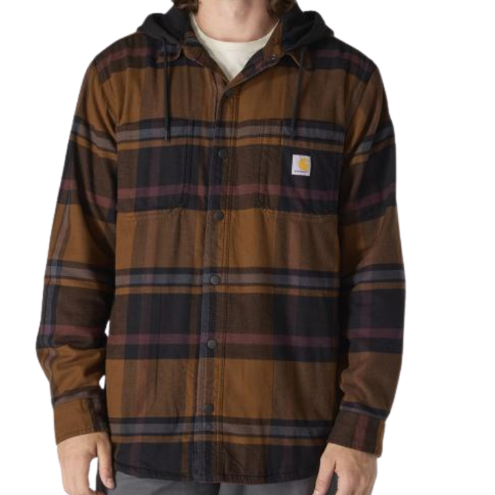 Rugged Flex Relaxed Fit Flannel Fleece Lined Hooded Shirt Jac | Black