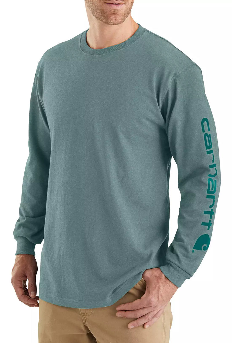 Carhartt Loose Fit Heavyweight Long Sleeve Logo Sleeve Graphic T-Shirt | Sea Pine Heather