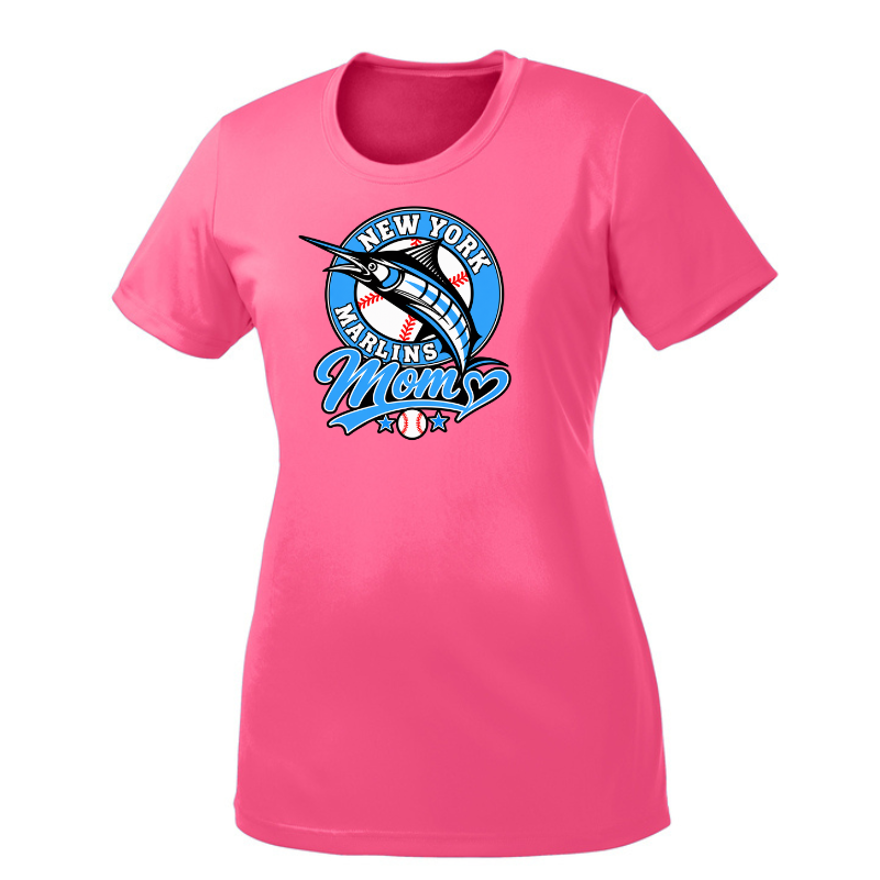 NY Marlins Ladies Cut Short Sleeve Wicking Lightweight Training Tee | Pink