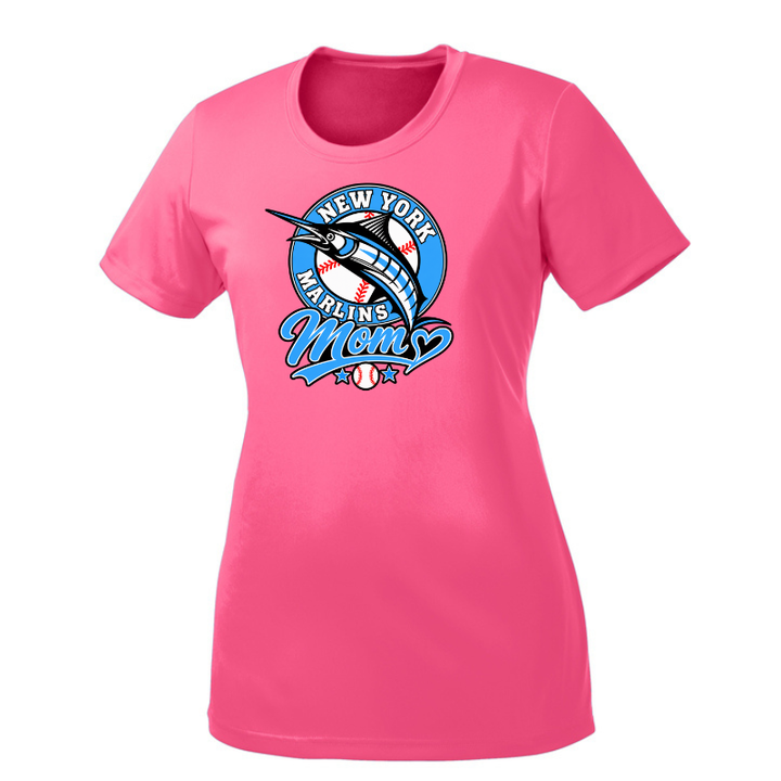 NY Marlins Ladies Cut Short Sleeve Wicking Lightweight Training Tee | Pink