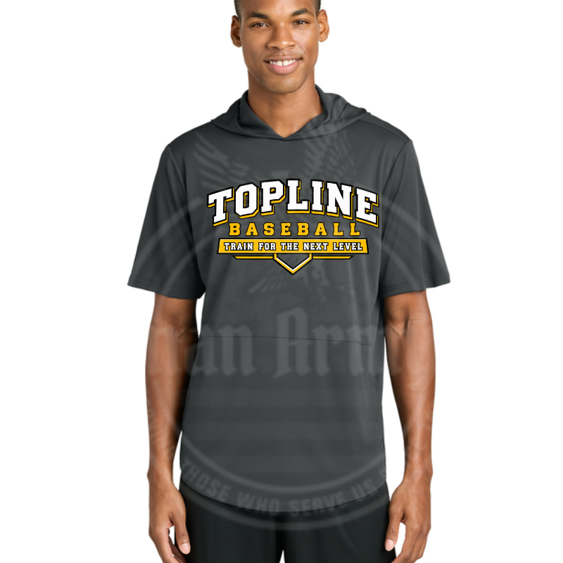 Topline Adult Baseball Short Sleeve Hoodie  | Grey or Black | 3 Line Logo