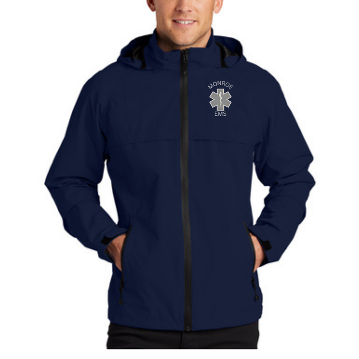 Monroe VAC Waterproof Breathable Rain Jackets | Navy | Printed grey logos