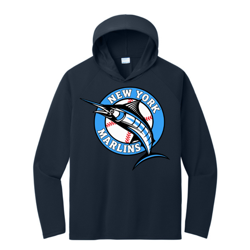 NY Marlins Hooded Wicking Lightweight Training Tee Adult &amp; Youth | Navy or Cobalt