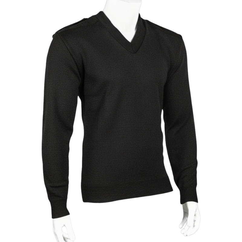 V-Neck “Military” w/ VELCRO Brand fastened Epaulets, Shoulder and Elbow Patches  | Black