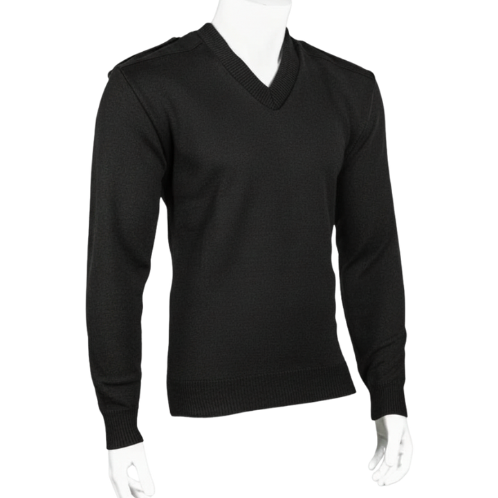 V-Neck “Military” w/ VELCRO Brand fastened Epaulets, Shoulder and Elbow Patches  | Black