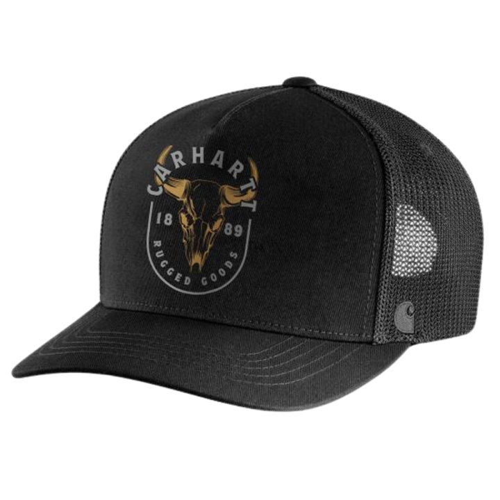 Canvas Mesh-Back Skull Graphic Cap | Black