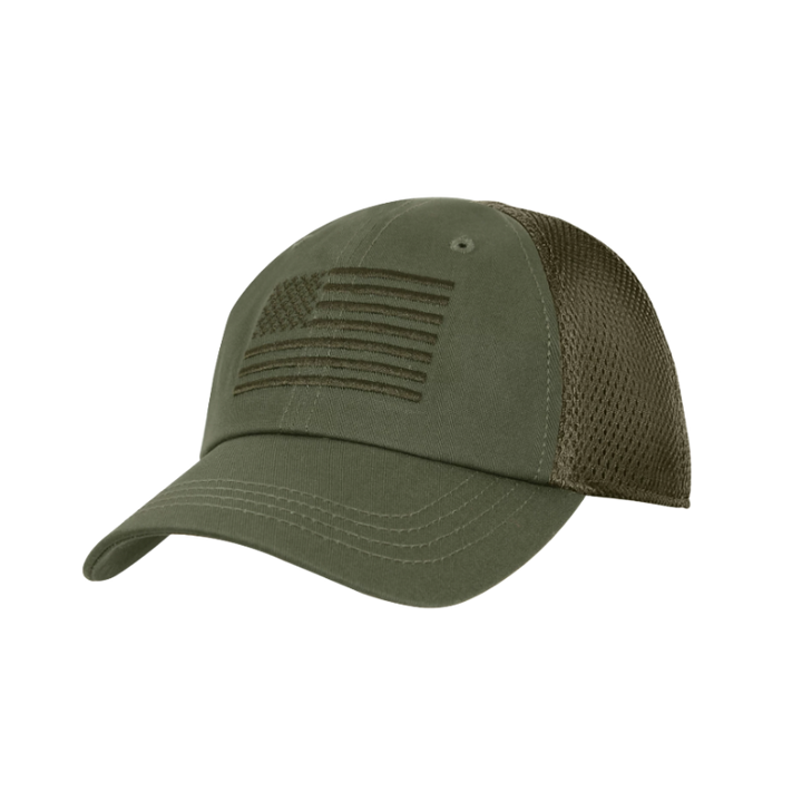 Tactical Mesh Back Cap With Embroidered US Flag | Olive Drab