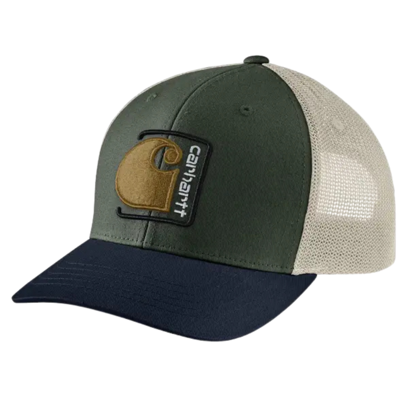 Canvas Mesh-Back C Patch Cap | Navy, Forestry