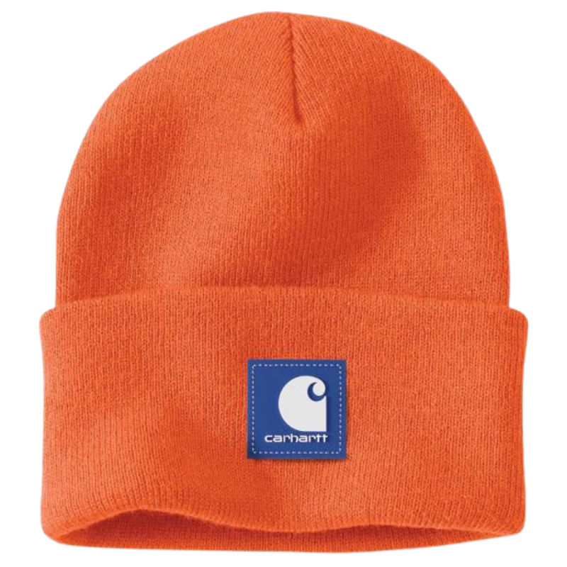 Knit Rubber Patch Beanie | Coal Heather, Bright Orange