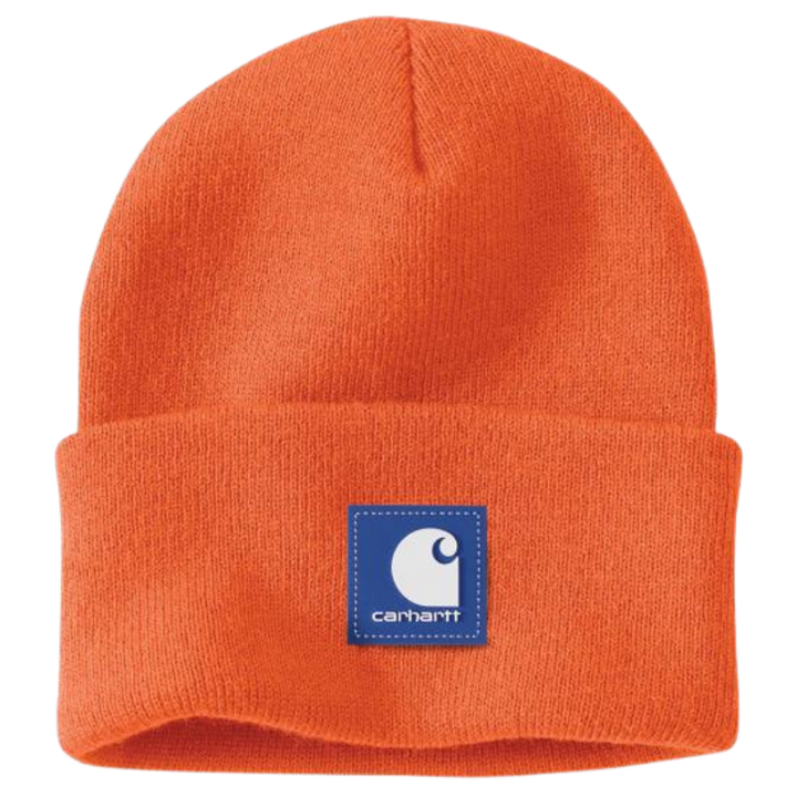 Knit Rubber Patch Beanie | Coal Heather, Bright Orange