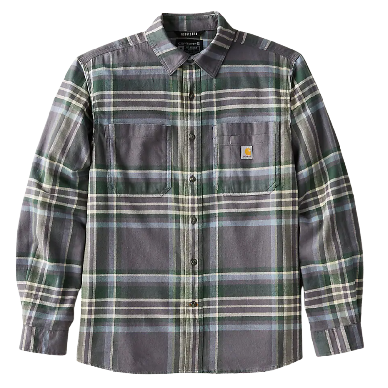 Rugged Flex Relaxed Fit Midweight Flannel Long-Sleeve Plaid Shirt | Gravel
