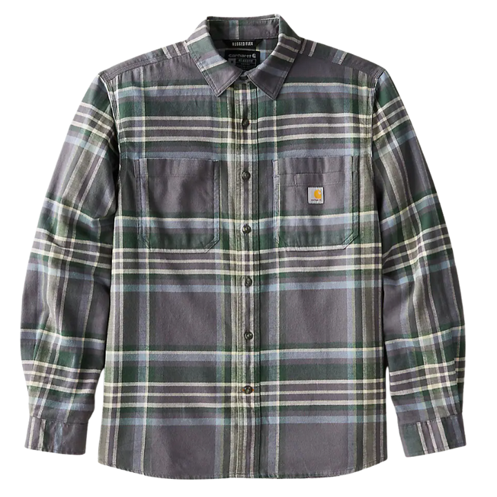 Rugged Flex Relaxed Fit Midweight Flannel Long-Sleeve Plaid Shirt | Gravel