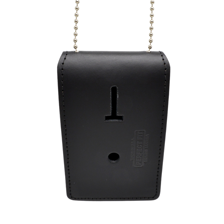 Universal Leather Badge & ID Holder W/ Neck Chain | Black