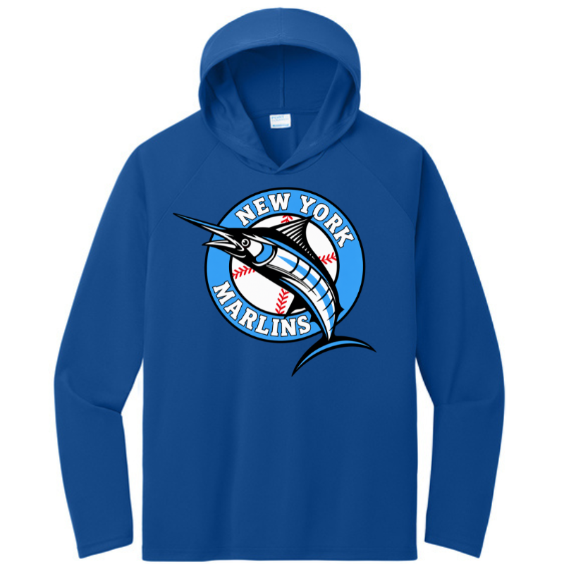 NY Marlins Hooded Wicking Lightweight Training Tee Adult &amp; Youth | Navy or Cobalt