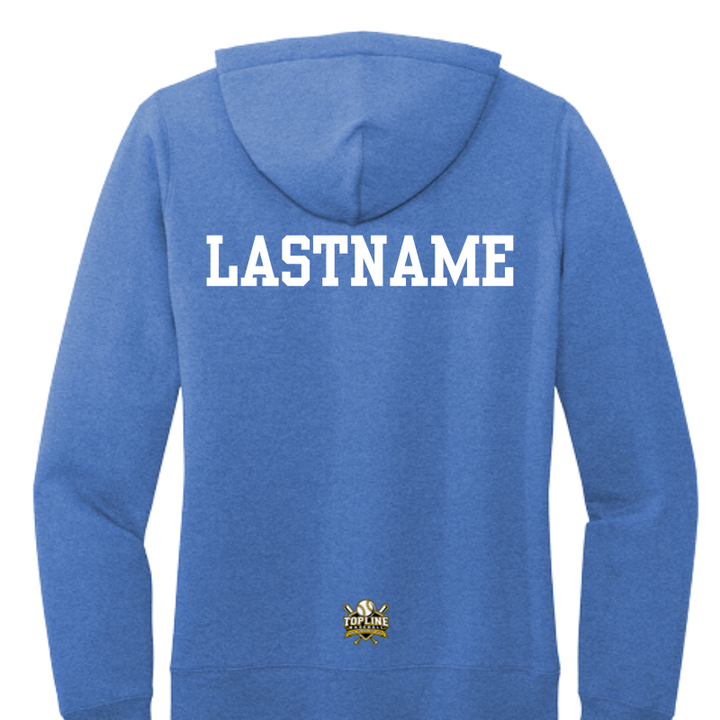 NY Marlins Ladies Cut Core Fleece Pullover Hooded Sweatshirt | Heather Royal
