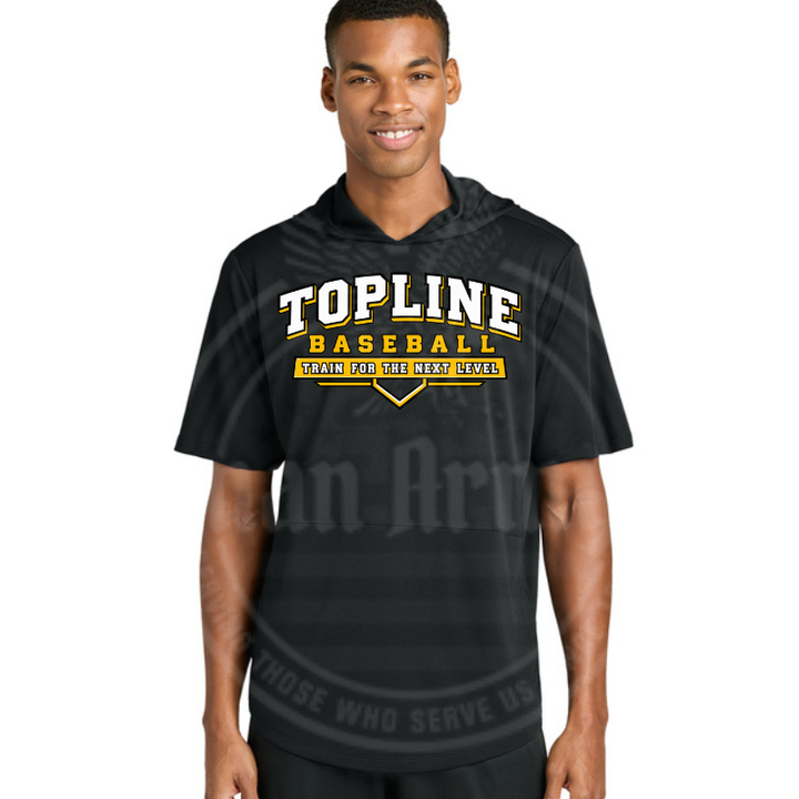 Topline Adult Baseball Short Sleeve Hoodie  | Grey or Black | 3 Line Logo