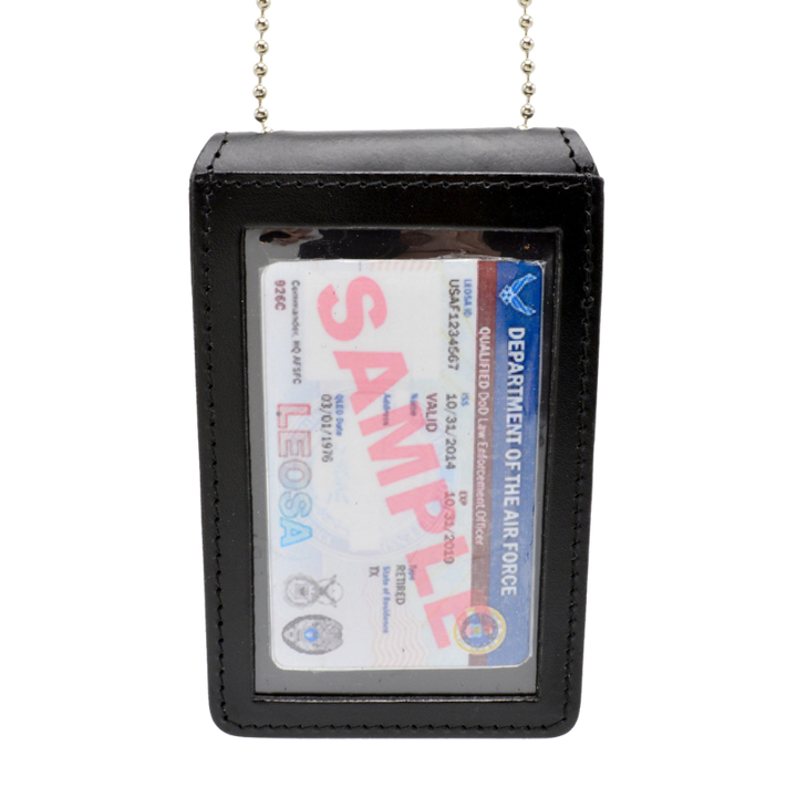 Universal Leather Badge & ID Holder W/ Neck Chain | Black