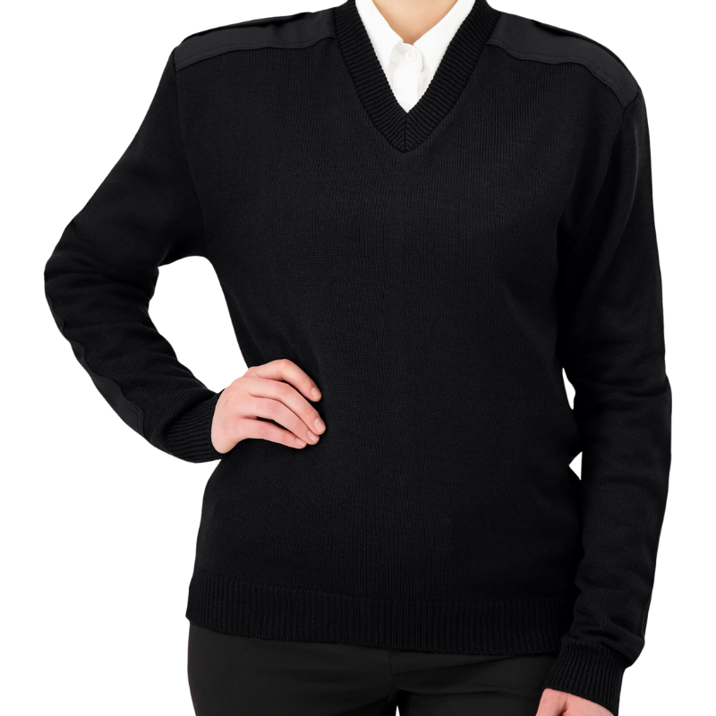 V-Neck “Military” w/ VELCRO Brand fastened Epaulets, Shoulder and Elbow Patches  | Black