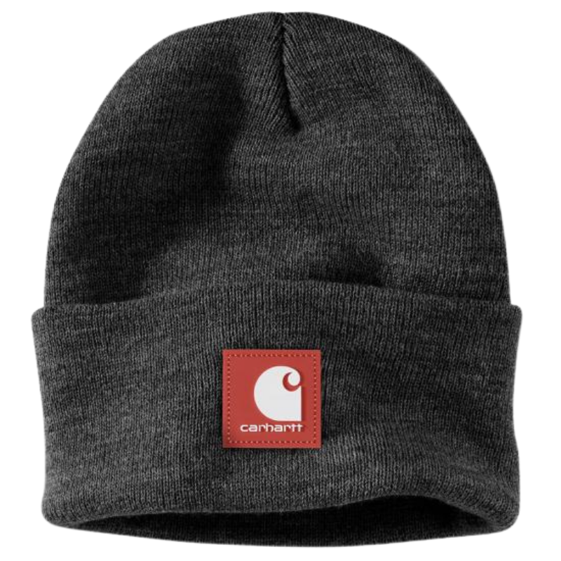 Knit Rubber Patch Beanie | Coal Heather, Bright Orange