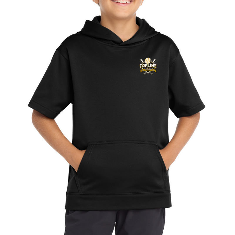 Topline Adult &amp; Youth Sport-Wick Fleece Short Sleeve Hooded Pullover | Grey or Black | Front Cross Bats and Back Print