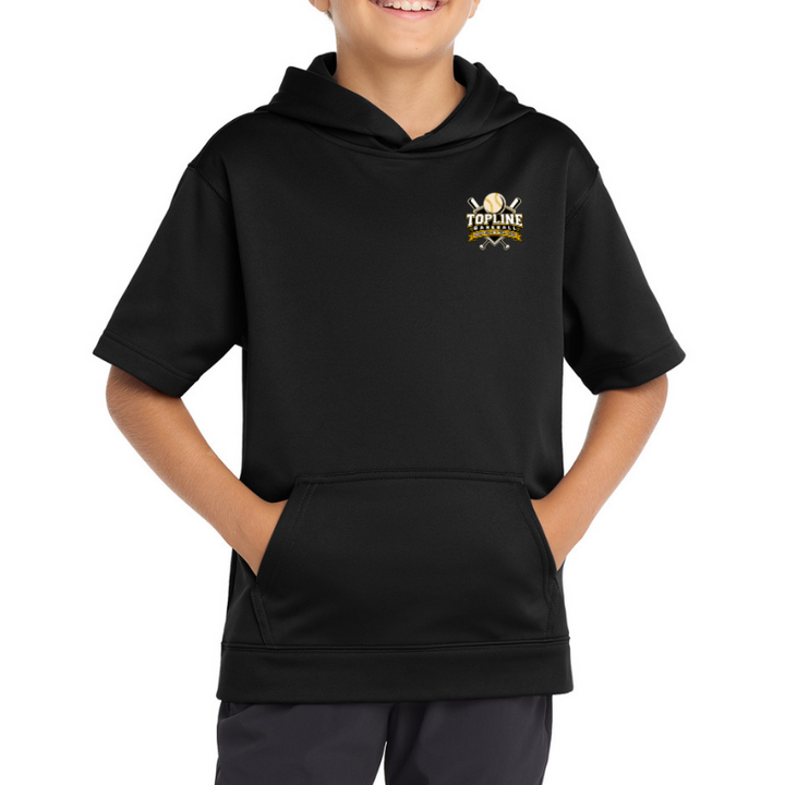Topline Adult &amp; Youth Sport-Wick Fleece Short Sleeve Hooded Pullover | Grey or Black | Front Cross Bats and Back Print