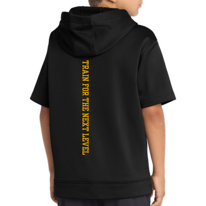Topline Adult &amp; Youth Sport-Wick Fleece Short Sleeve Hooded Pullover | Grey or Black | Front Cross Bats and Back Print