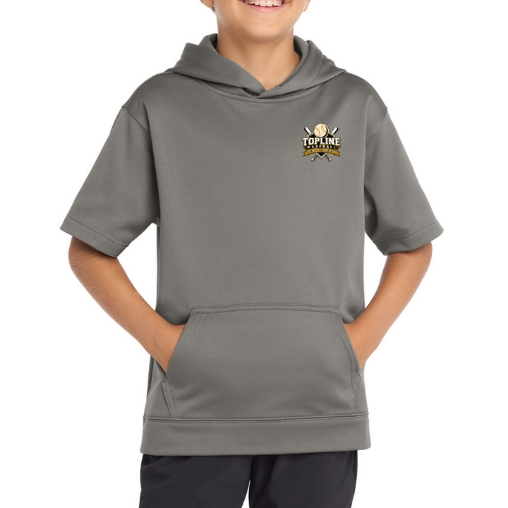 Topline Adult &amp; Youth Sport-Wick Fleece Short Sleeve Hooded Pullover | Grey or Black | Front Cross Bats and Back Print