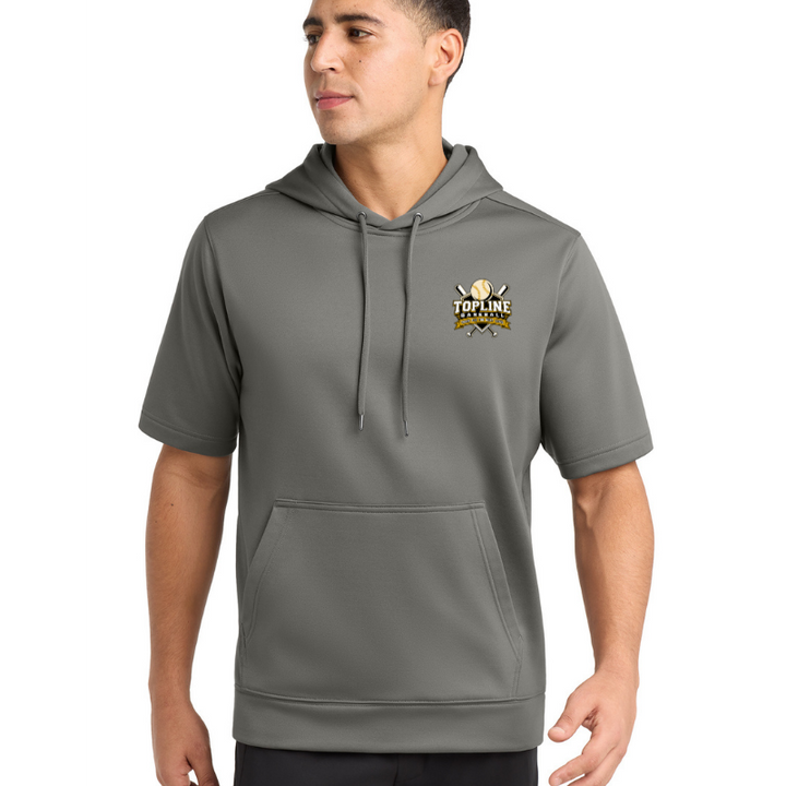 Topline Adult &amp; Youth Sport-Wick Fleece Short Sleeve Hooded Pullover | Grey or Black | Front Cross Bats and Back Print