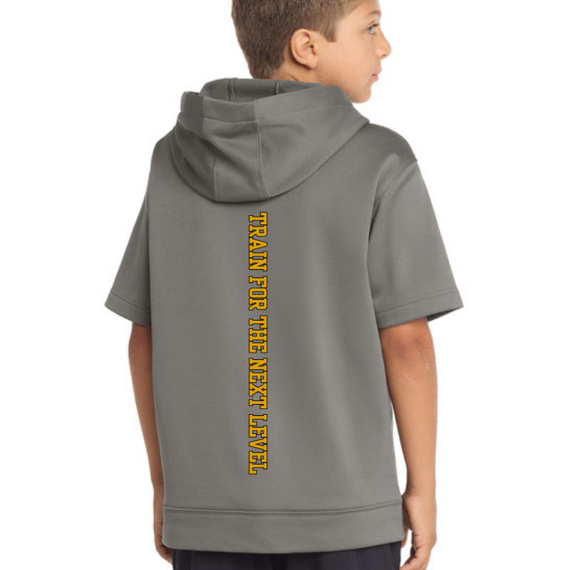 Topline Adult &amp; Youth Sport-Wick Fleece Short Sleeve Hooded Pullover | Grey or Black | Front Cross Bats and Back Print