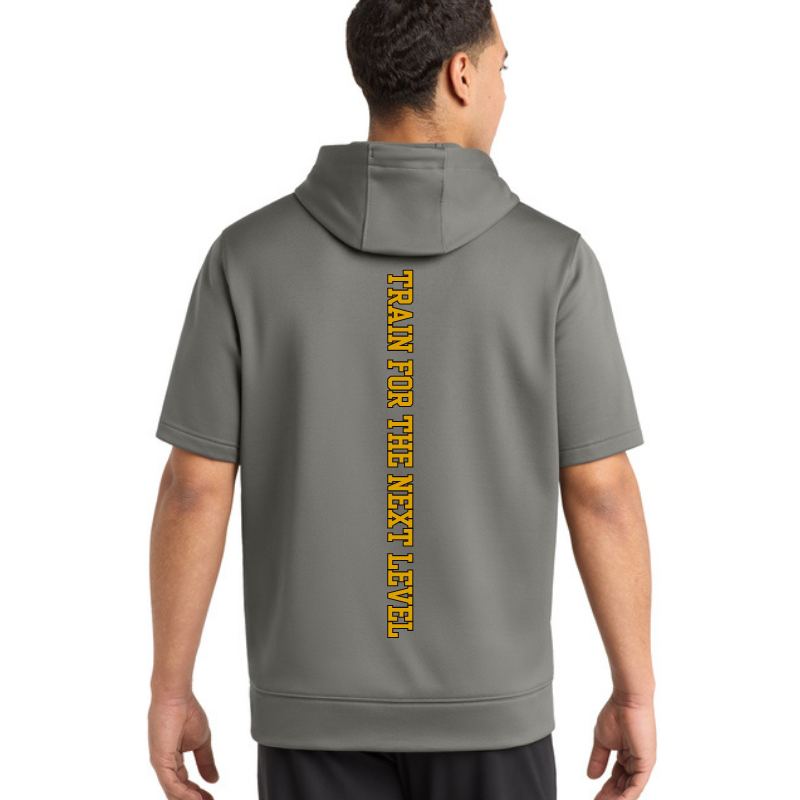 Topline Adult &amp; Youth Sport-Wick Fleece Short Sleeve Hooded Pullover | Grey or Black | Front Cross Bats and Back Print