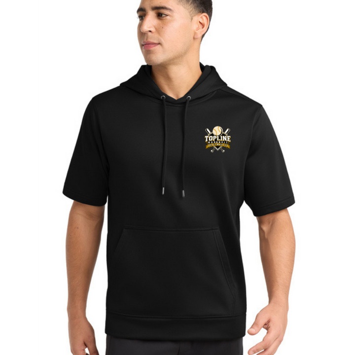 Topline Adult &amp; Youth Sport-Wick Fleece Short Sleeve Hooded Pullover | Grey or Black | Front Cross Bats and Back Print