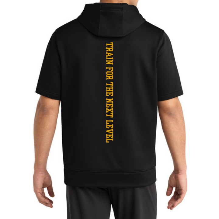 Topline Adult &amp; Youth Sport-Wick Fleece Short Sleeve Hooded Pullover | Grey or Black | Front Cross Bats and Back Print