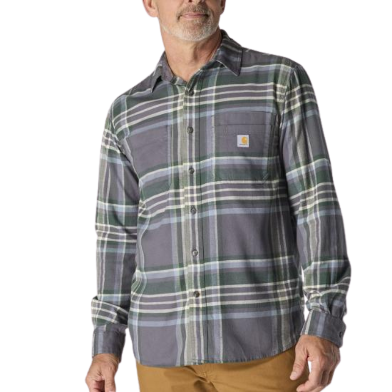 Rugged Flex Relaxed Fit Midweight Flannel Long-Sleeve Plaid Shirt | Gravel
