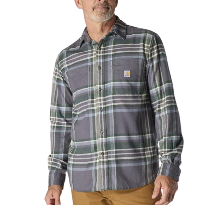 Rugged Flex Relaxed Fit Midweight Flannel Long-Sleeve Plaid Shirt | Gravel