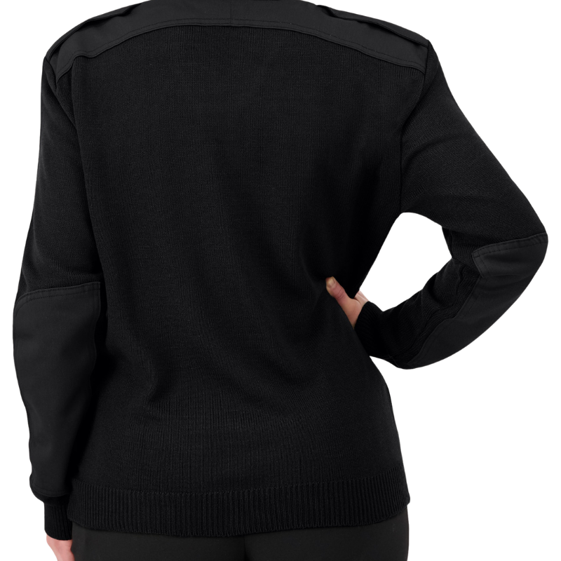 V-Neck “Military” w/ VELCRO Brand fastened Epaulets, Shoulder and Elbow Patches  | Black