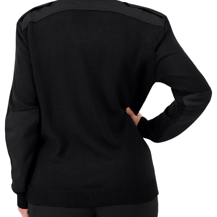 V-Neck “Military” w/ VELCRO Brand fastened Epaulets, Shoulder and Elbow Patches  | Black