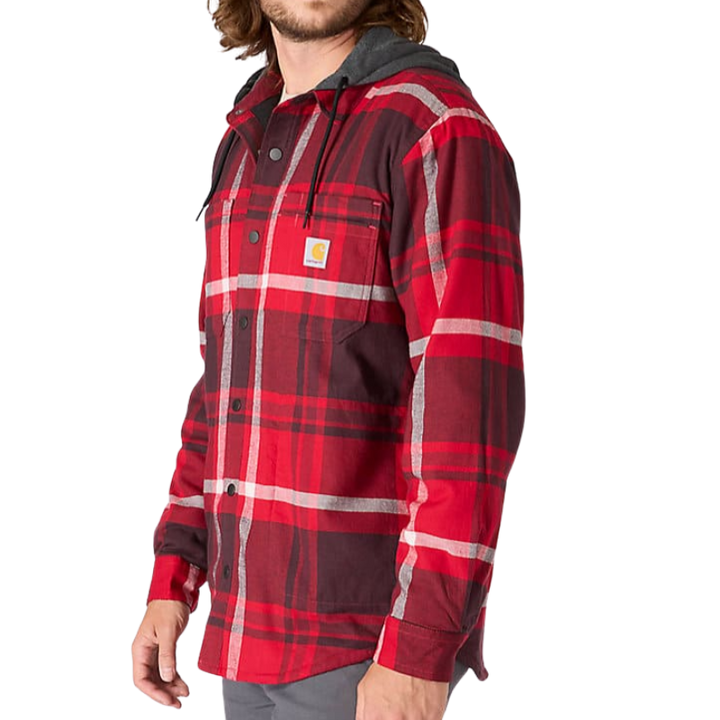 Rugged Flex Relaxed Fit Flannel Fleece Lined Hooded Shirt Jac | Industry Red