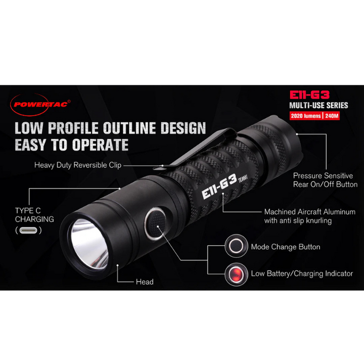 E11-Gen3 2020 Lumen Rechargeable EDC Flashlight | Black