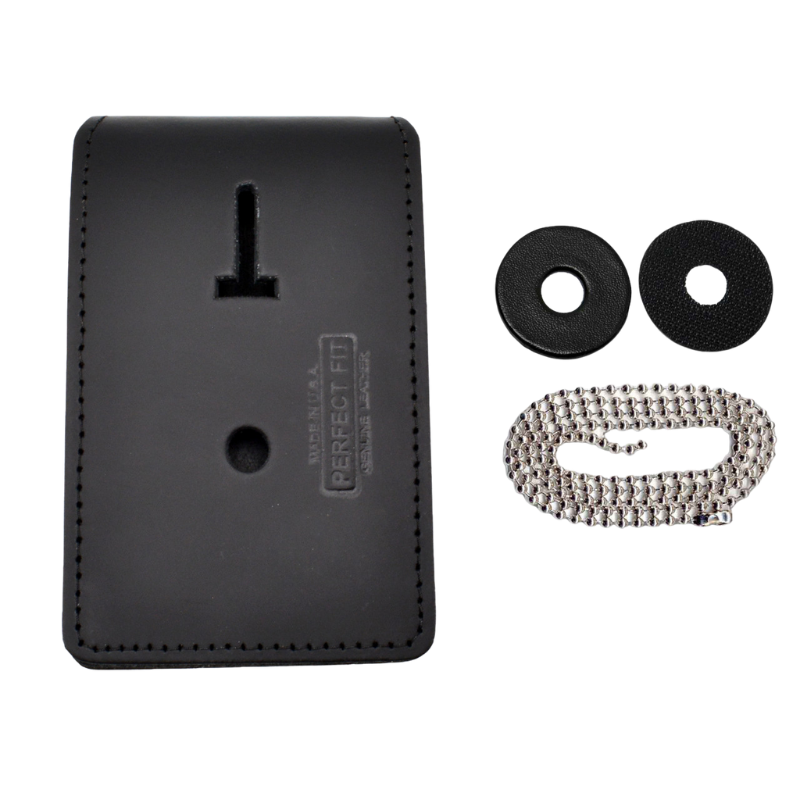 Universal Leather Badge & ID Holder W/ Neck Chain | Black