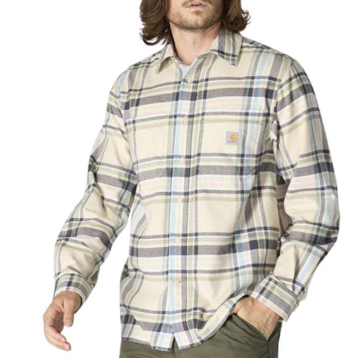 Rugged Flex Relaxed Fit Midweight Flannel Long-Sleeve Plaid Shirt | Oatmilk