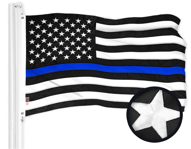 Embroidered 300D Polyester Thin Blue Line Flag