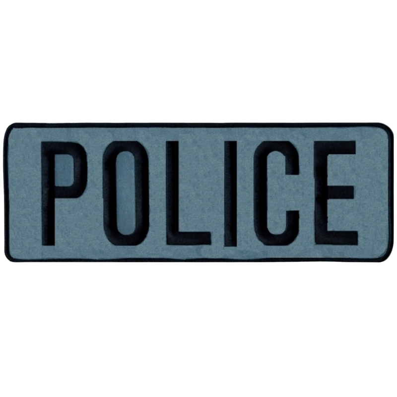 Police Back Patch 11X4" Reflective - Sew On Backing | Black/Reflective Grey,