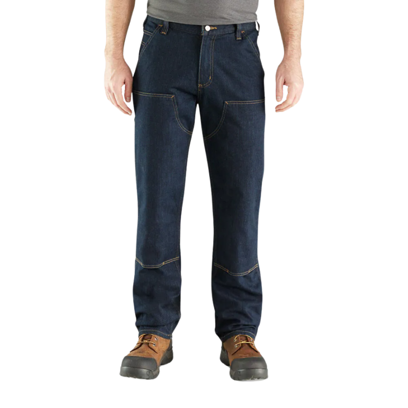Relaxed Straight Rugged Flex Double-Front Denim Dungaree Pants | Erie