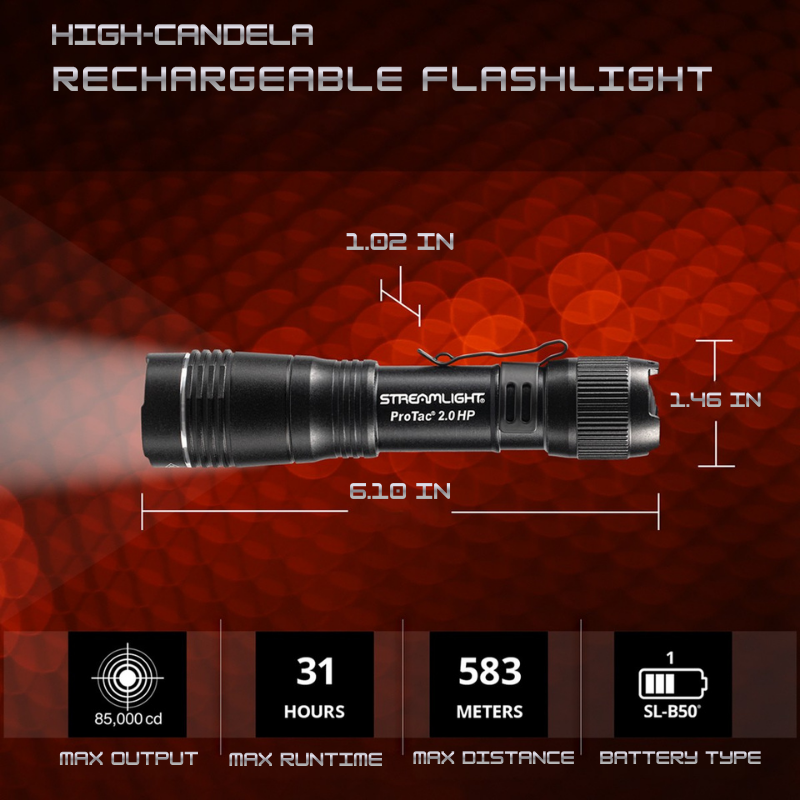 Protac 2.0 HP High-Performance Rechargeable Flashlight | Black